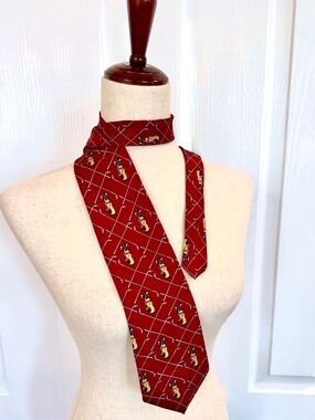 Vintage 1990s Men's Golf Theme 100% Silk Necktie by 7th Ave,Earthy Burgundy